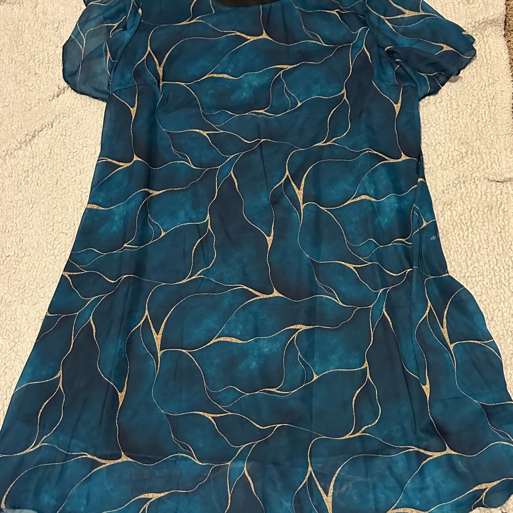 Source Unknown Teal and Gold Long Sleeve Dress